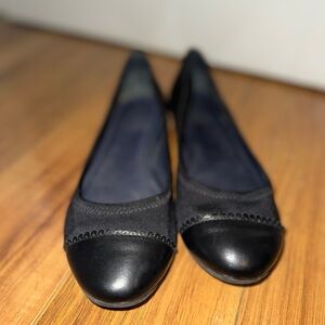 Jack Rodgers 9.5 Black Women's Cap-Toe Faux Leather Slip On Ballet Flats